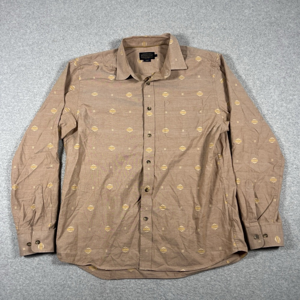 Pendleton Shirt Mens Large Beige Button Up Aztec Long Sleeve Patterned Southwest